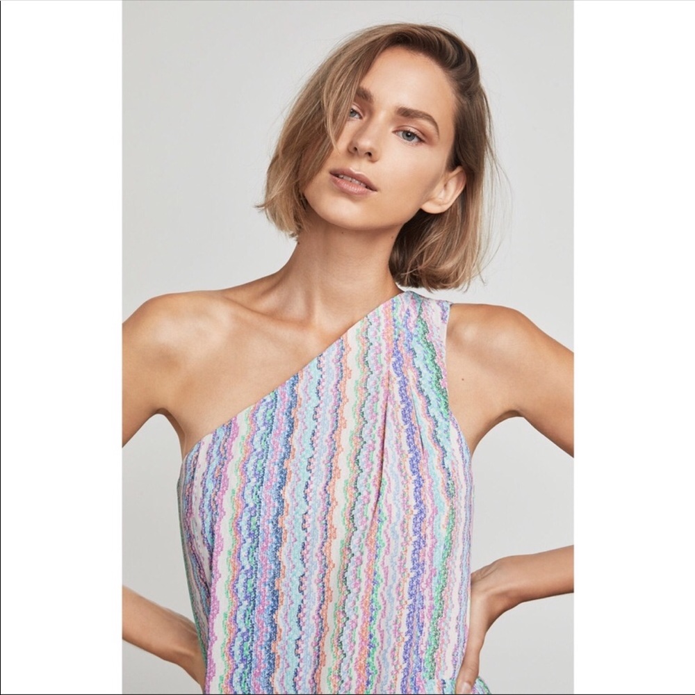 Dries Striped One-shoulder Dress, Georgette Print